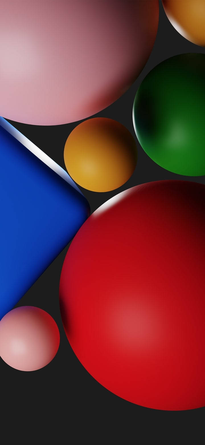 Geometric 桌布 壁紙 — 鮮豔光澤的球體以紅色、粉紅色、藍色、綠色和橙色漂浮在深色背景上。