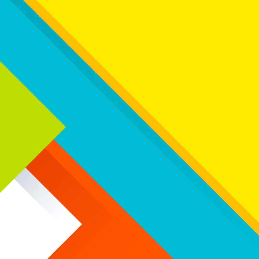 Material Design 桌布 壁紙 — 鮮豔的幾何形狀以大膽的黃色、藍色、綠色和橙色創造出動態的對角線構圖。