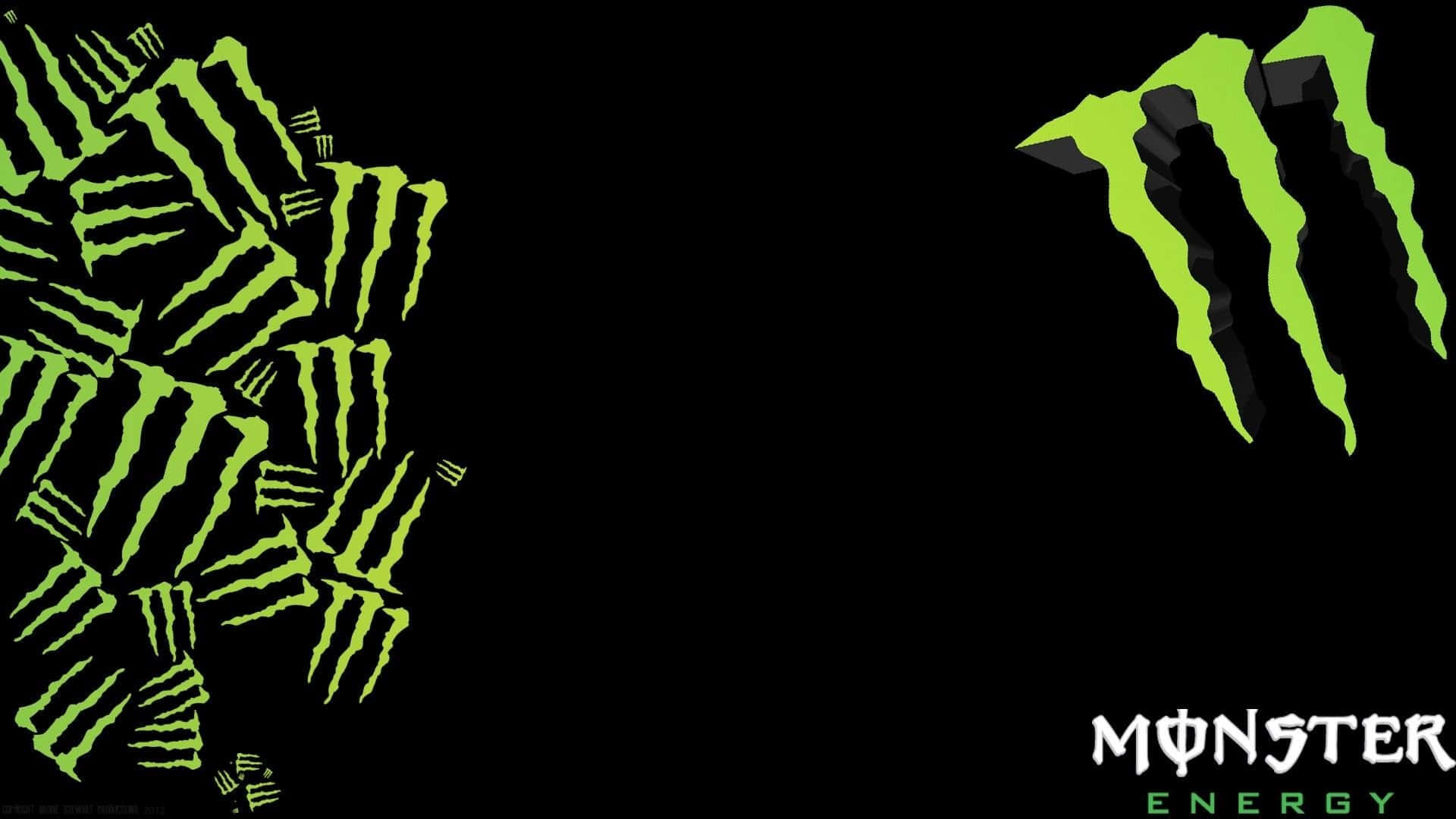 怪獸動圖 桌布 壁紙 — 鮮豔的檸檬綠色Monster Energy爪形標誌在純黑色背景上形成強烈對比。