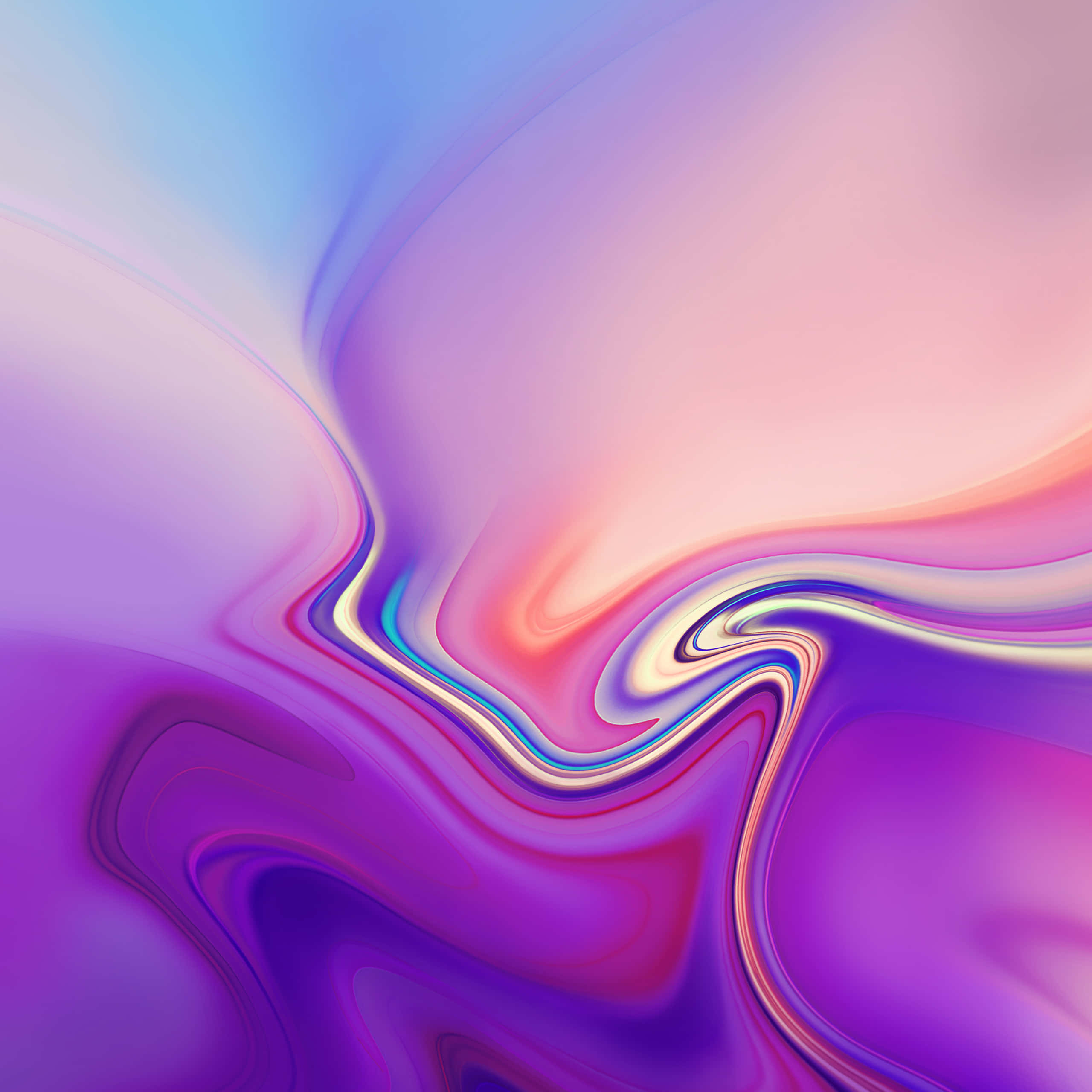 Galaxy Tab 桌布 壁紙 — 鮮豔的漩渦液體色彩在紫色、粉紅色和藍色的迷人漸變中融合，營造出夢幻般的抽象流動。