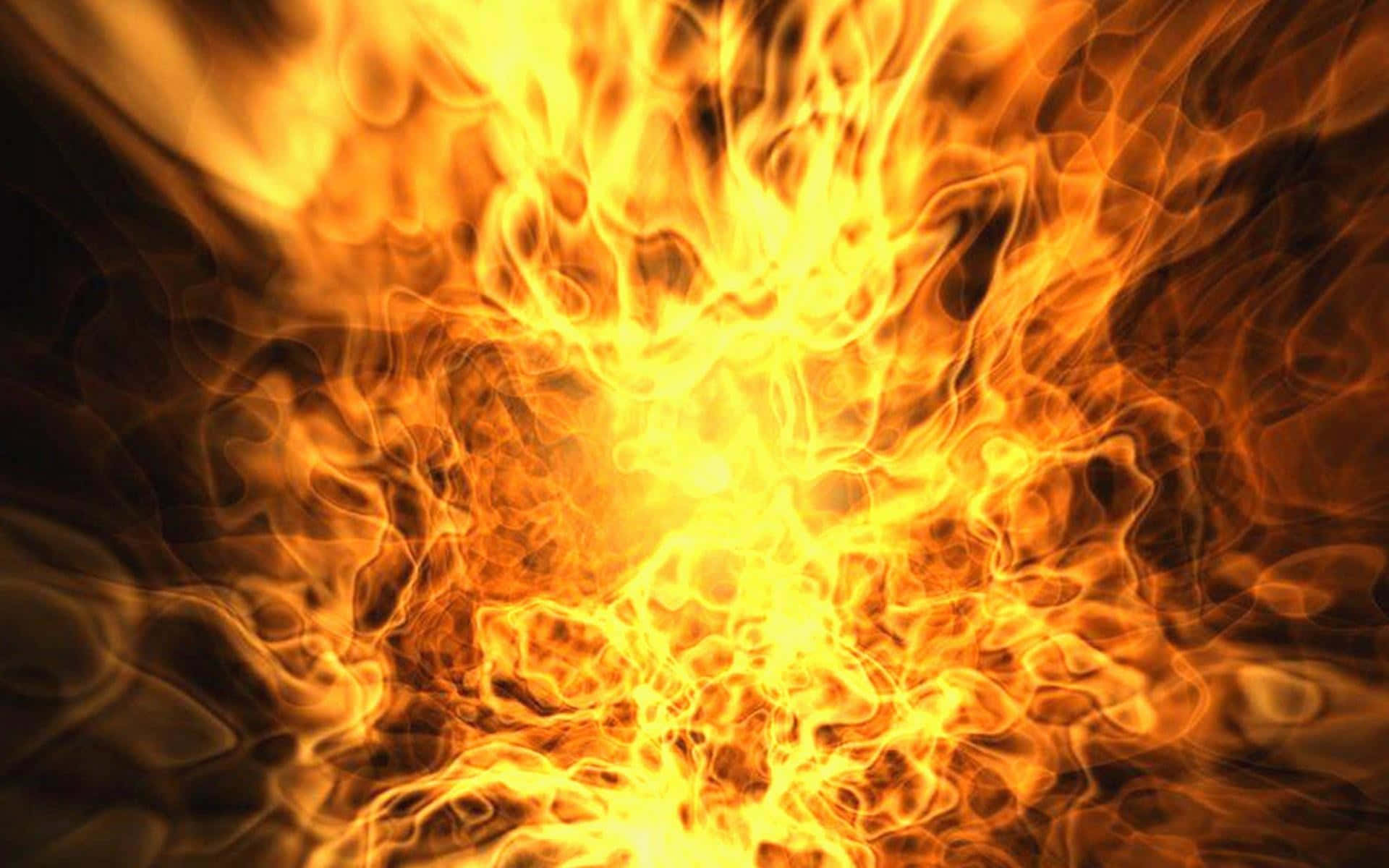 3d Fire 桌布 壁紙 — 鮮豔的火焰在深色背景下以亮橙色和黃色向上翻騰。