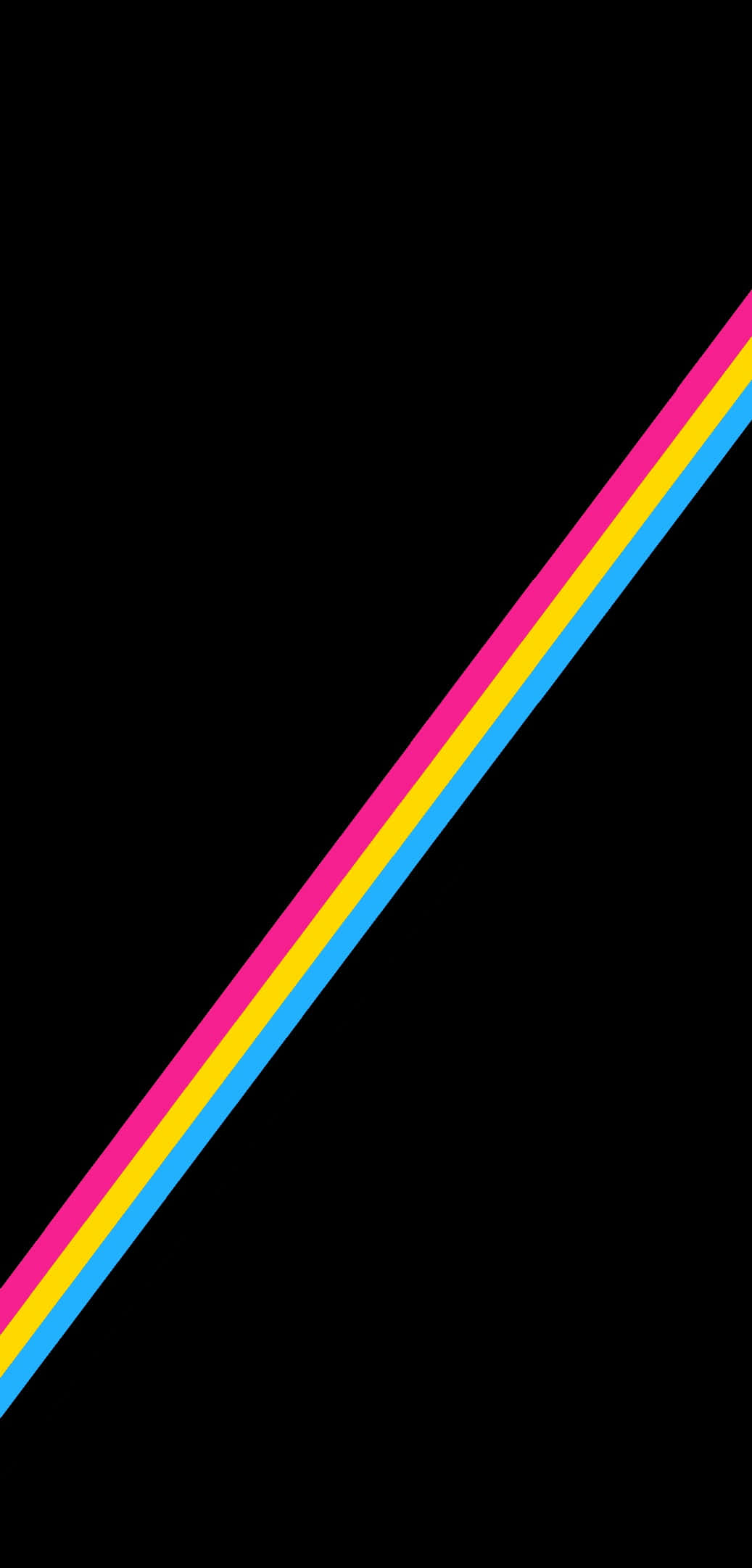 Pansexual 桌布 壁紙 — 鮮豔的粉紅色、黃色和藍色條紋以大膽的圖形設計斜向劃過漆黑的背景。