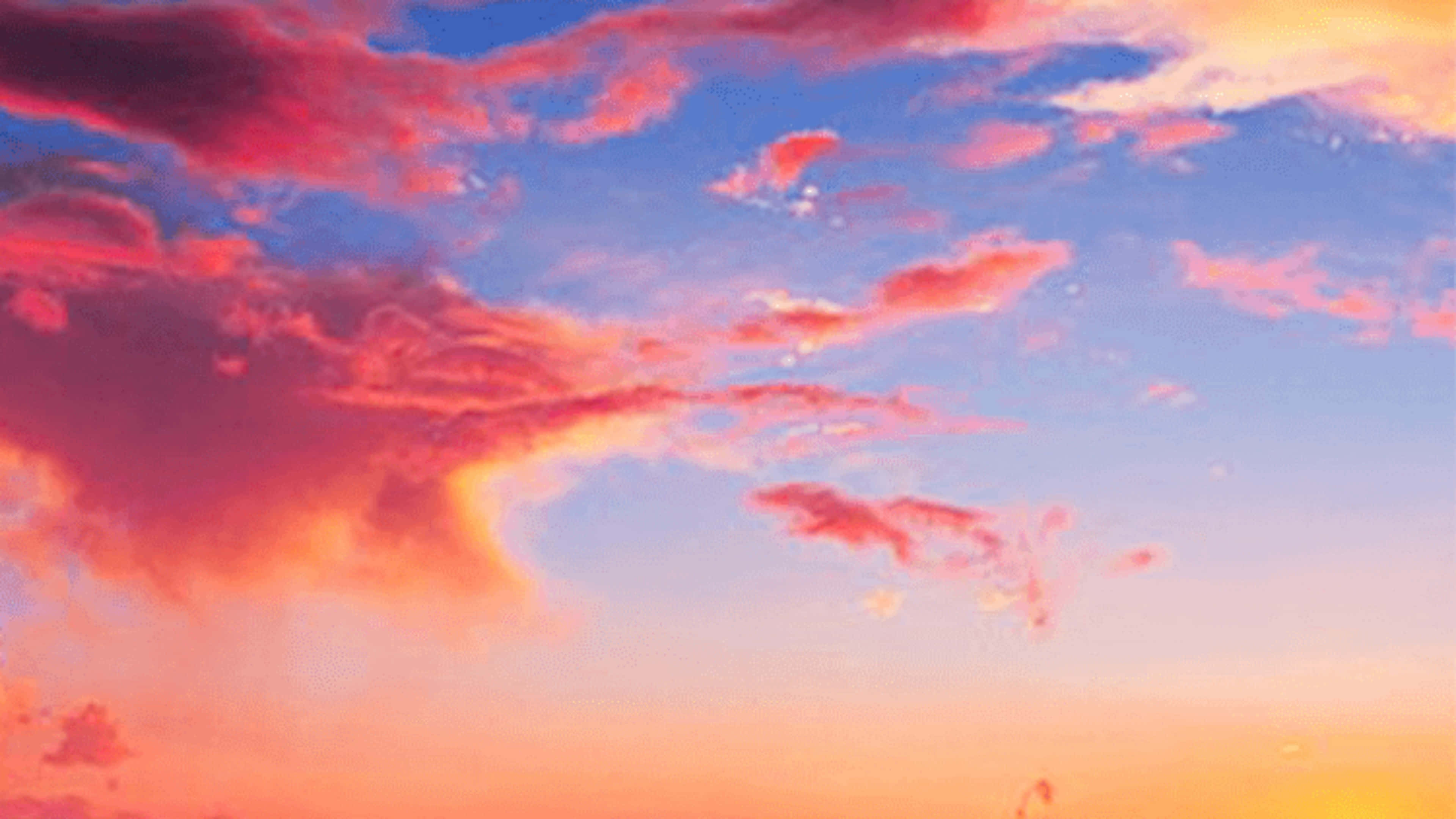 iPhone Home Screen 桌布 壁紙 — 鮮豔的粉紅色和橙色雲彩劃過帶有柔和藍色漸變的暮色天空。