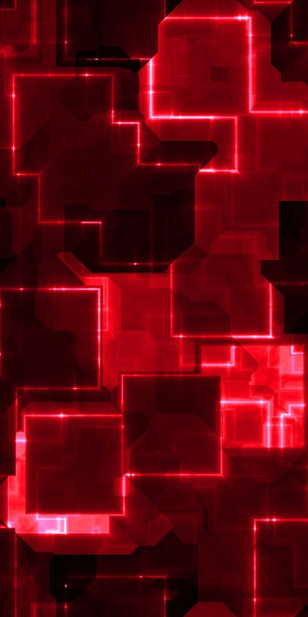 Red Abstract 桌布 壁紙 — 鮮豔的紅色發光幾何正方形在黑暗背景上漂浮，形成數位抽象構圖。