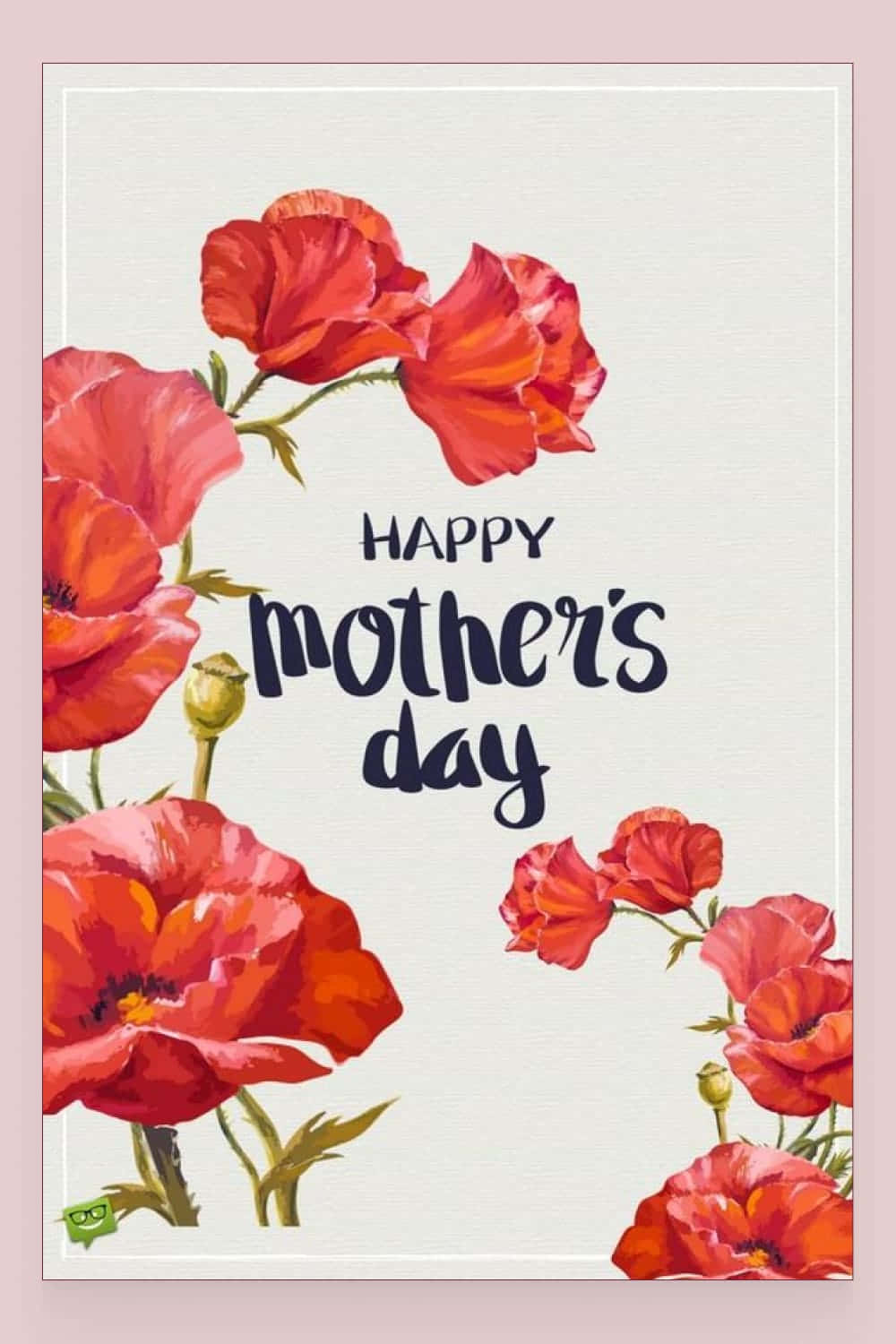 Happy Mothers Day 桌布 壁紙 — 鮮豔的紅色罌粟花在柔軟紋理背景上圍繞著優雅的手寫文字「Happy Mother's Day」盛開。