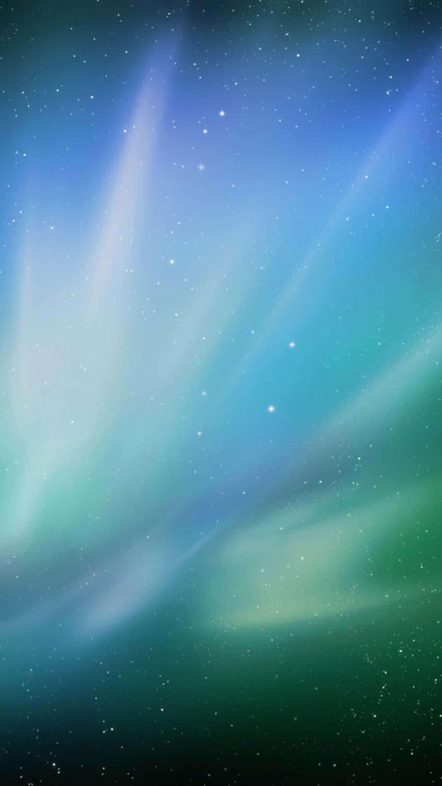 Smartphone 桌布 壁紙 — 鮮豔的綠色和藍色極光在繁星點點的夜空中舞動，耀眼的光束穿透其中。