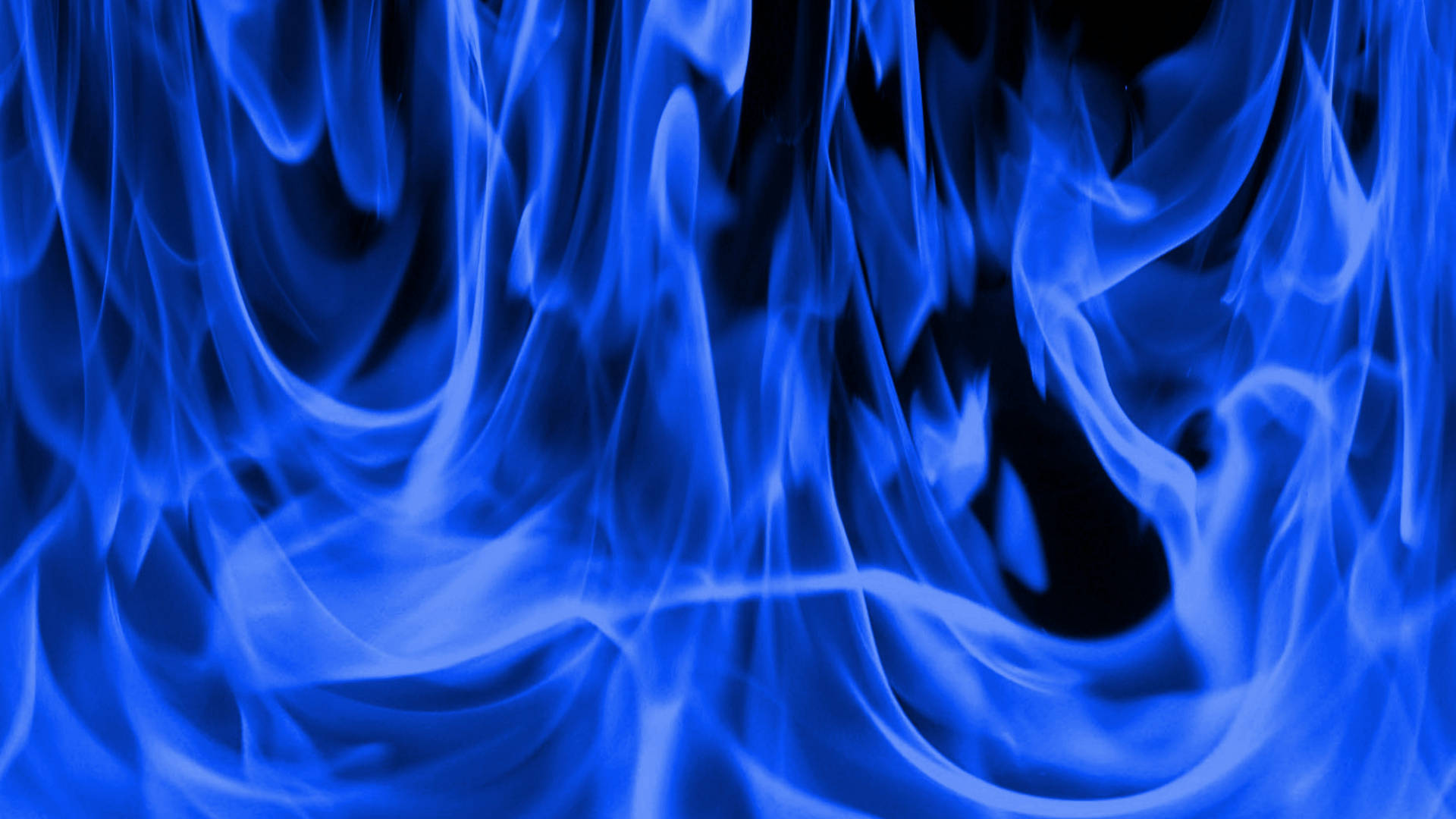 Flames 桌布 壁紙 — 鮮豔的藍色火焰在純黑背景上扭動流動，營造出超現實且強烈的視覺效果。