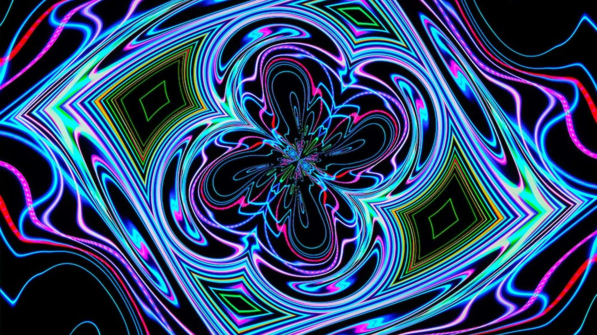 Optical Illusions 桌布 壁紙 — 鮮豔的霓虹色分形圖案在黑色背景上以催眠般的運動旋轉。