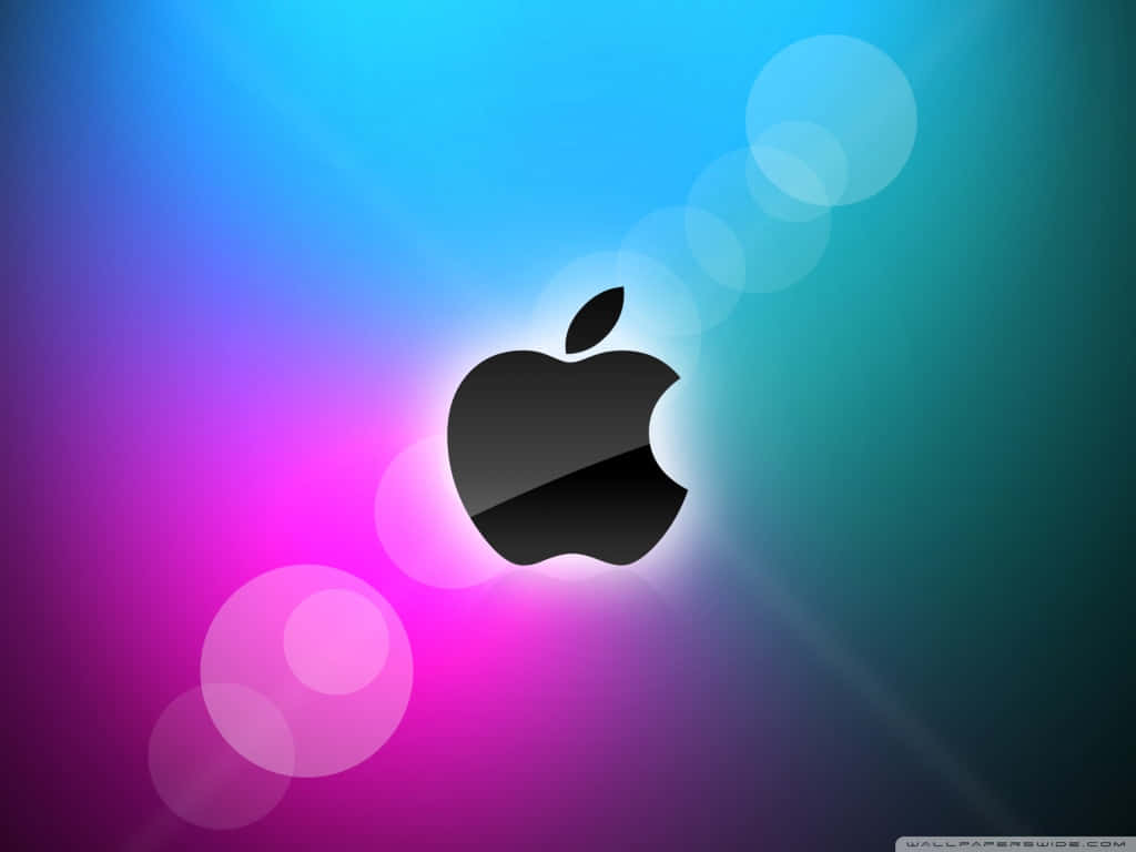 黑色Apple標誌在彩色漸變背景上，帶有發光圓圈。