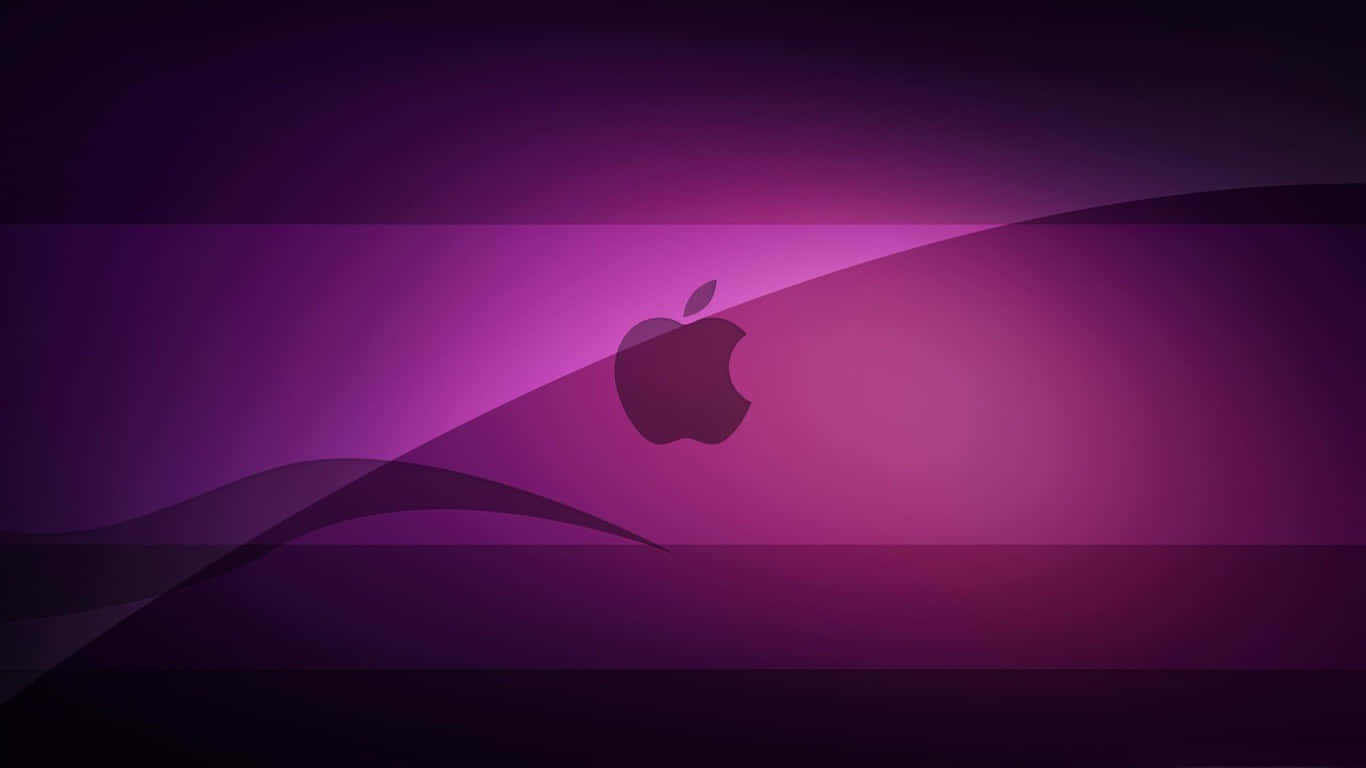 鮮豔蘋果標誌 1366x768 背景 壁紙 — 一個時尚的Apple標誌，居中於帶有流動抽象形狀的漸變紫色背景上。
