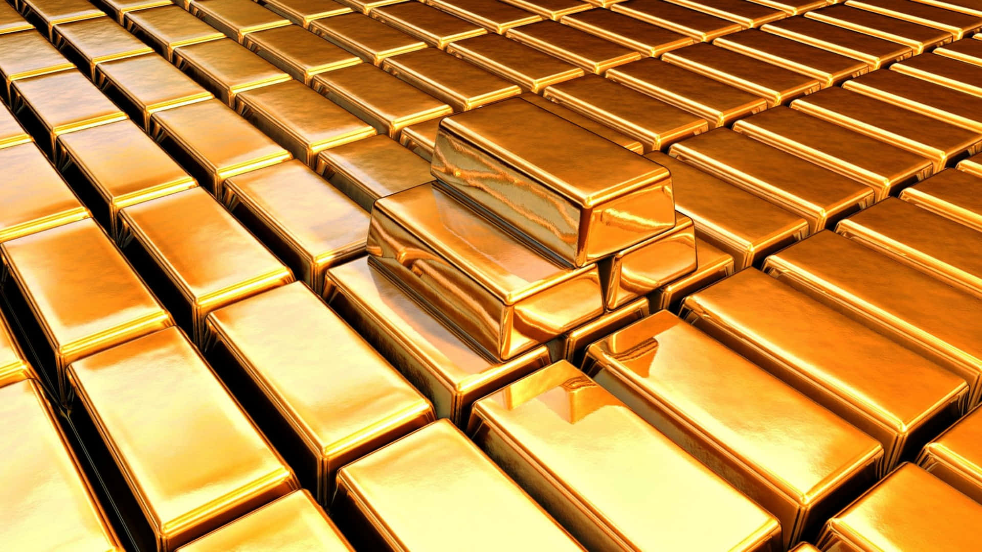 鮮豔金屬紋理 壁紙 — 閃閃發光的金條整齊排列，其中一堆稍微抬高。