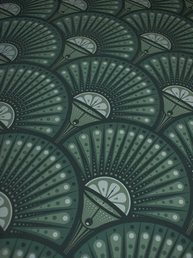 綠色和奶油色扇形圖案，具有徑向對稱性和點狀細節。