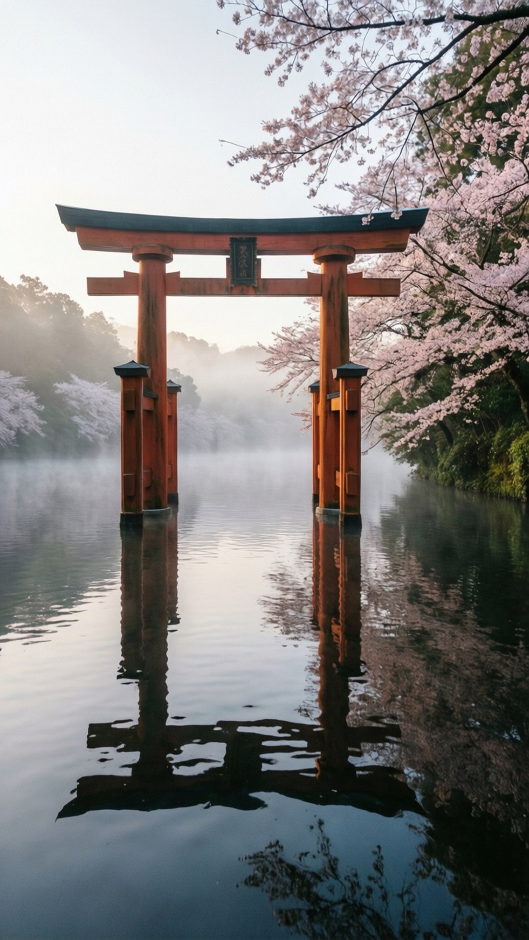 鳥居倒影 壁紙