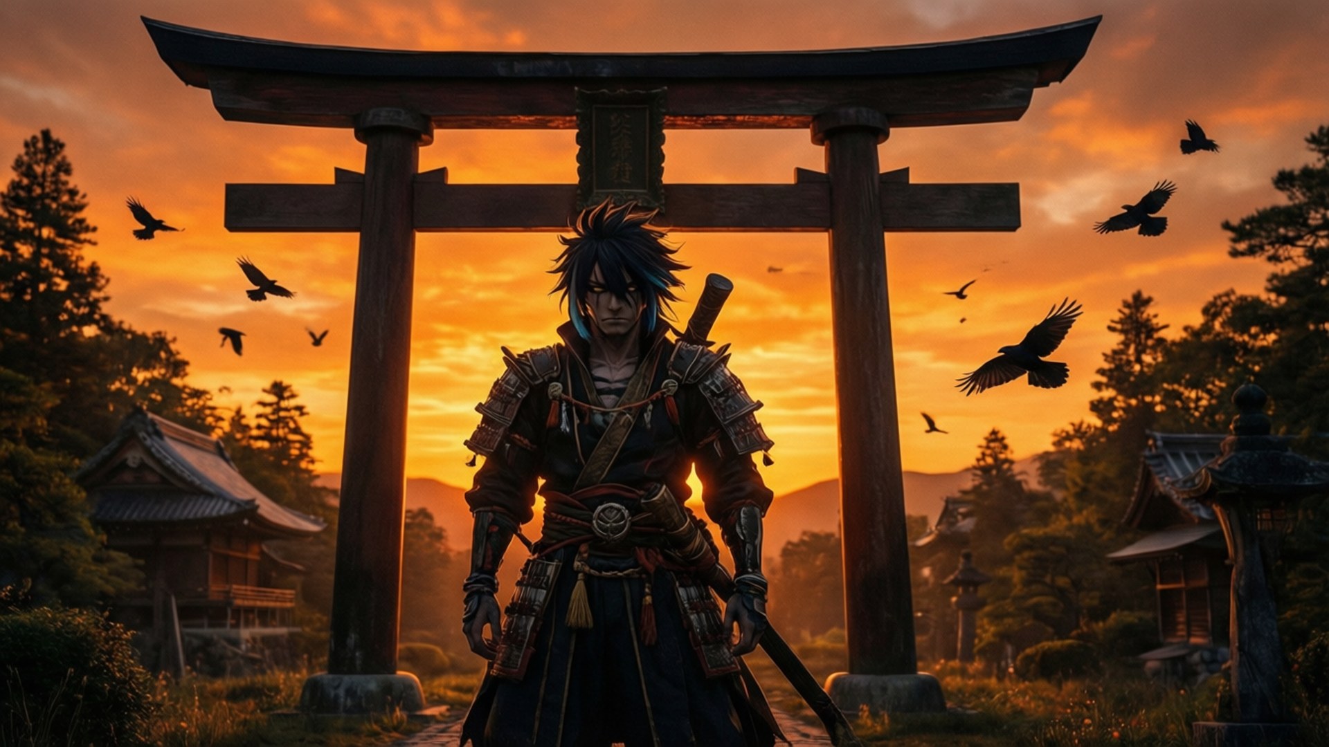 鳥居夕陽 壁紙