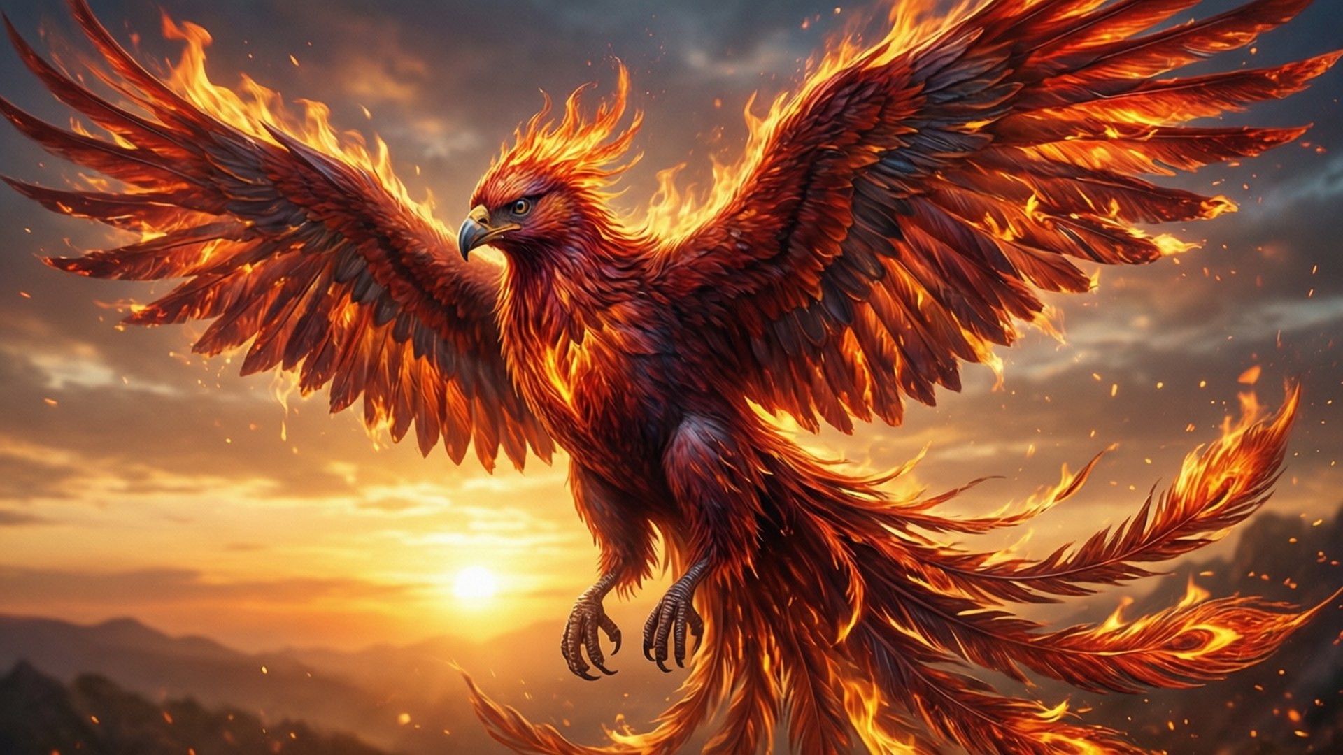 鳳凰夕陽翱翔 壁紙