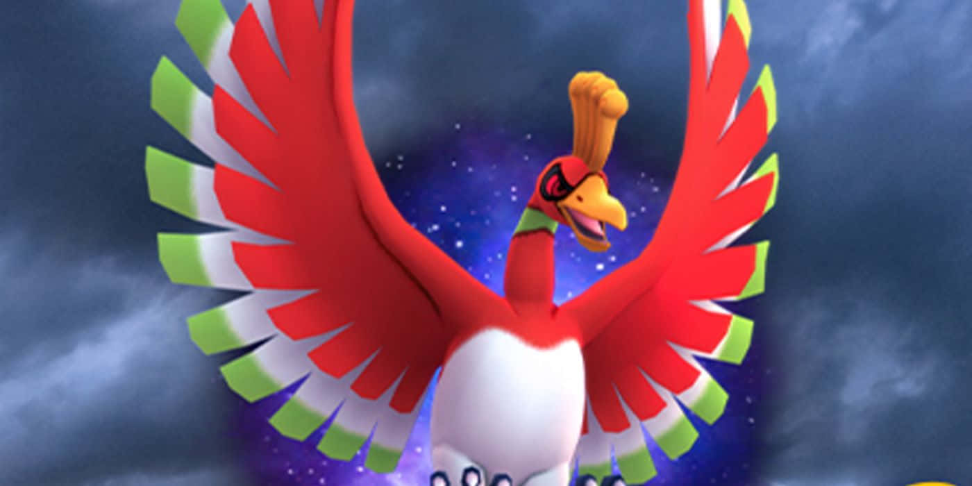 鳳凰翱翔於陰雲密布的天空 壁紙 — 一隻雄偉的紅白鳳凰，翅膀尖端呈綠色，在繁星點點的暮色天空中展開羽毛。