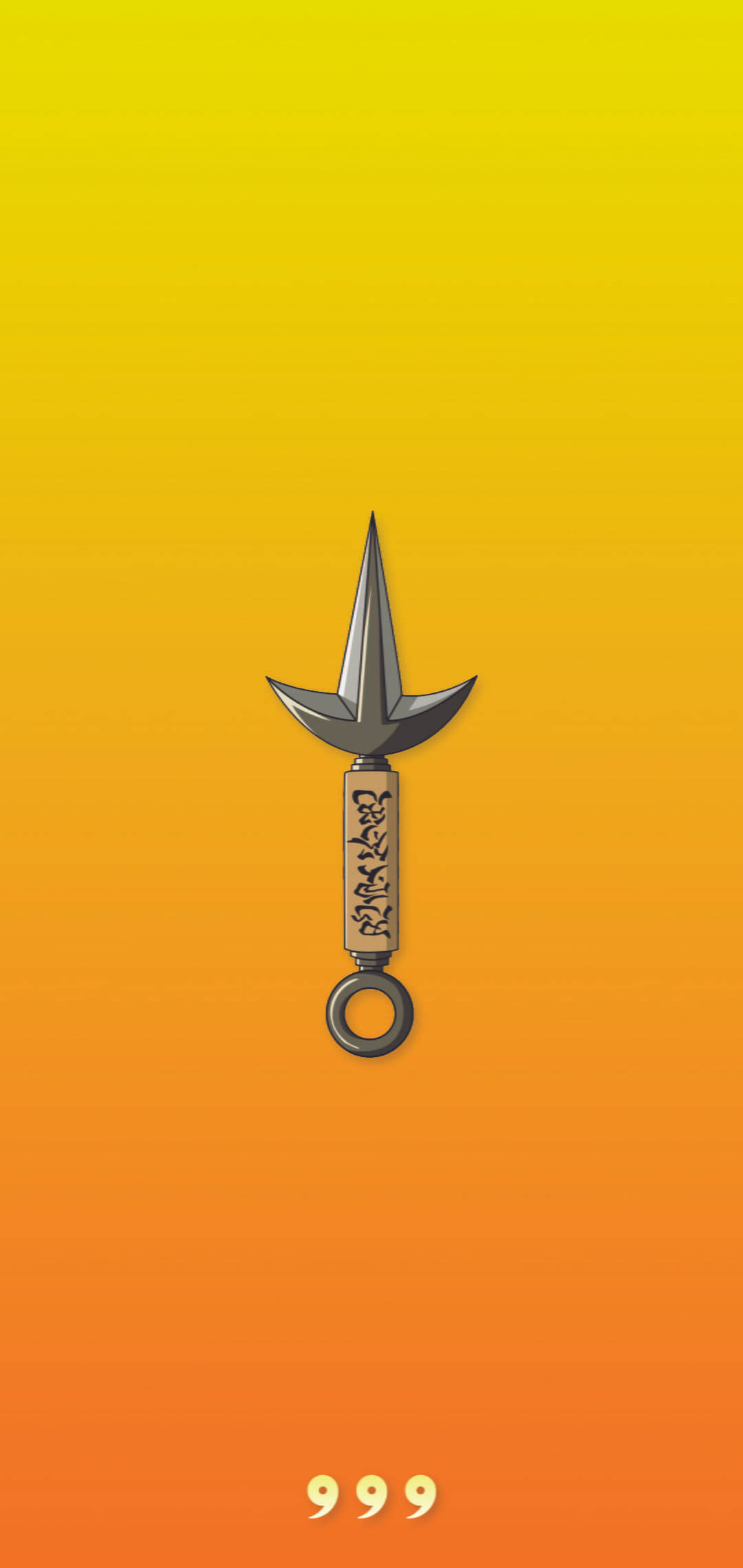 鳴人之 kunai 純黃 iPhone 壁紙 — 一把金屬苦無，帶有華麗手柄，漂浮在充滿活力的黃橙色漸變背景上。