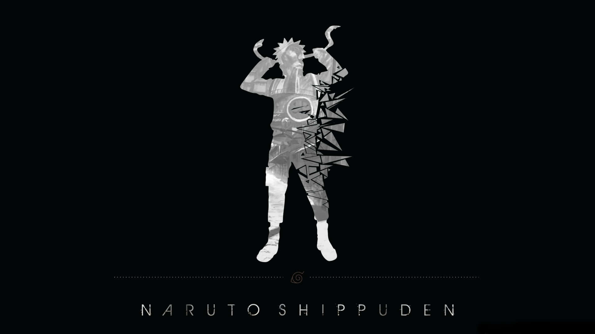 Naruto Shippuden 角色以風格化剪影呈現，帶有幾何碎片，背景為黑色。