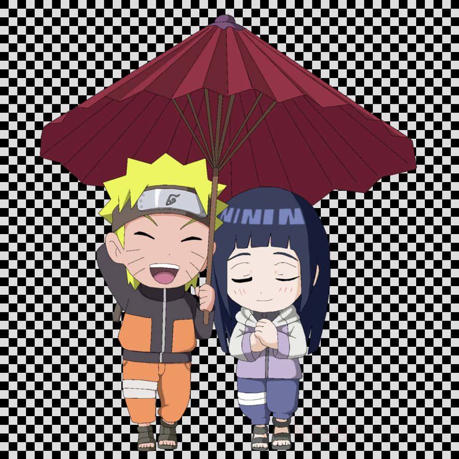 鳴人與日向雛田共撐雨傘 壁紙
