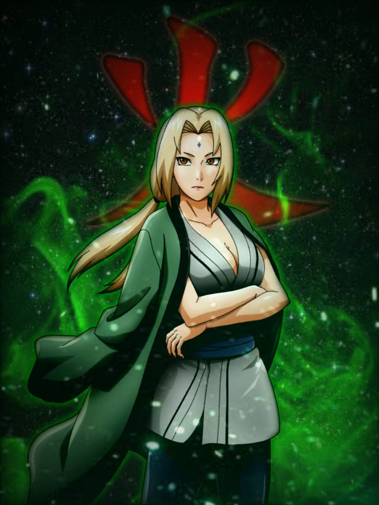 金髮和綠色長袍的動漫角色站在宇宙能量中。