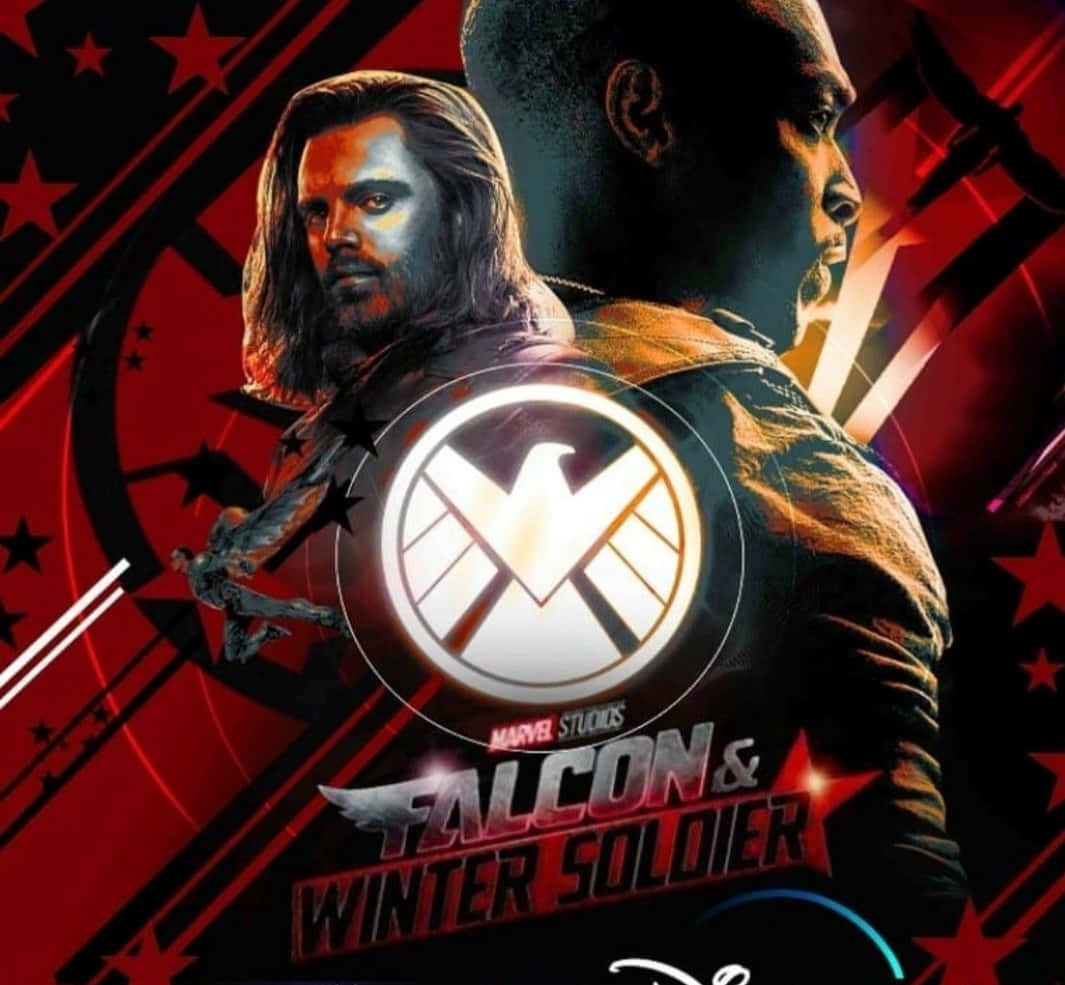 帶有發光 S.H.I.E.L.D. 標誌的獵鷹與酷寒戰士漫威海報。
