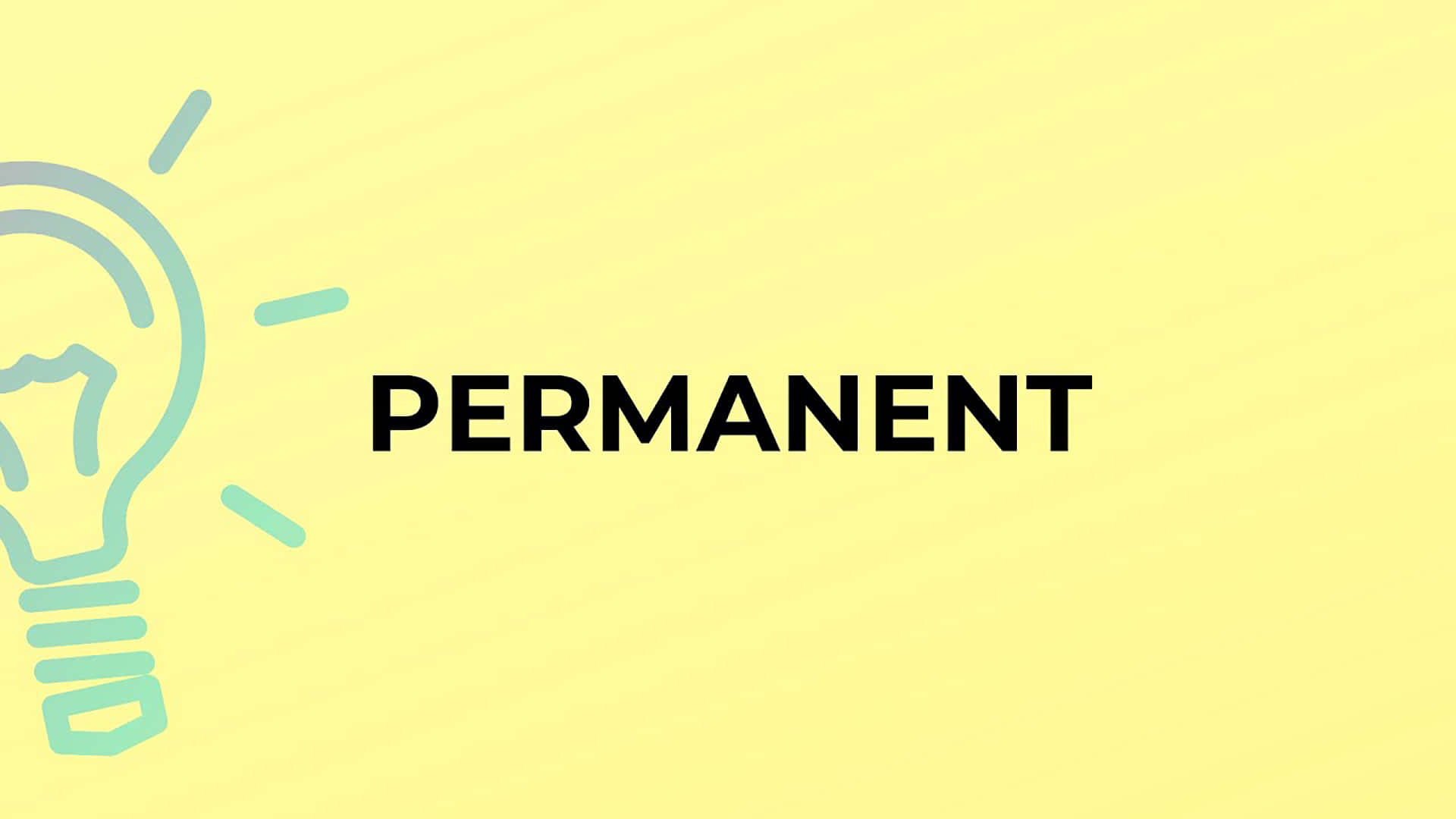 青綠色燈泡圖標及黃色背景上的permanent字樣