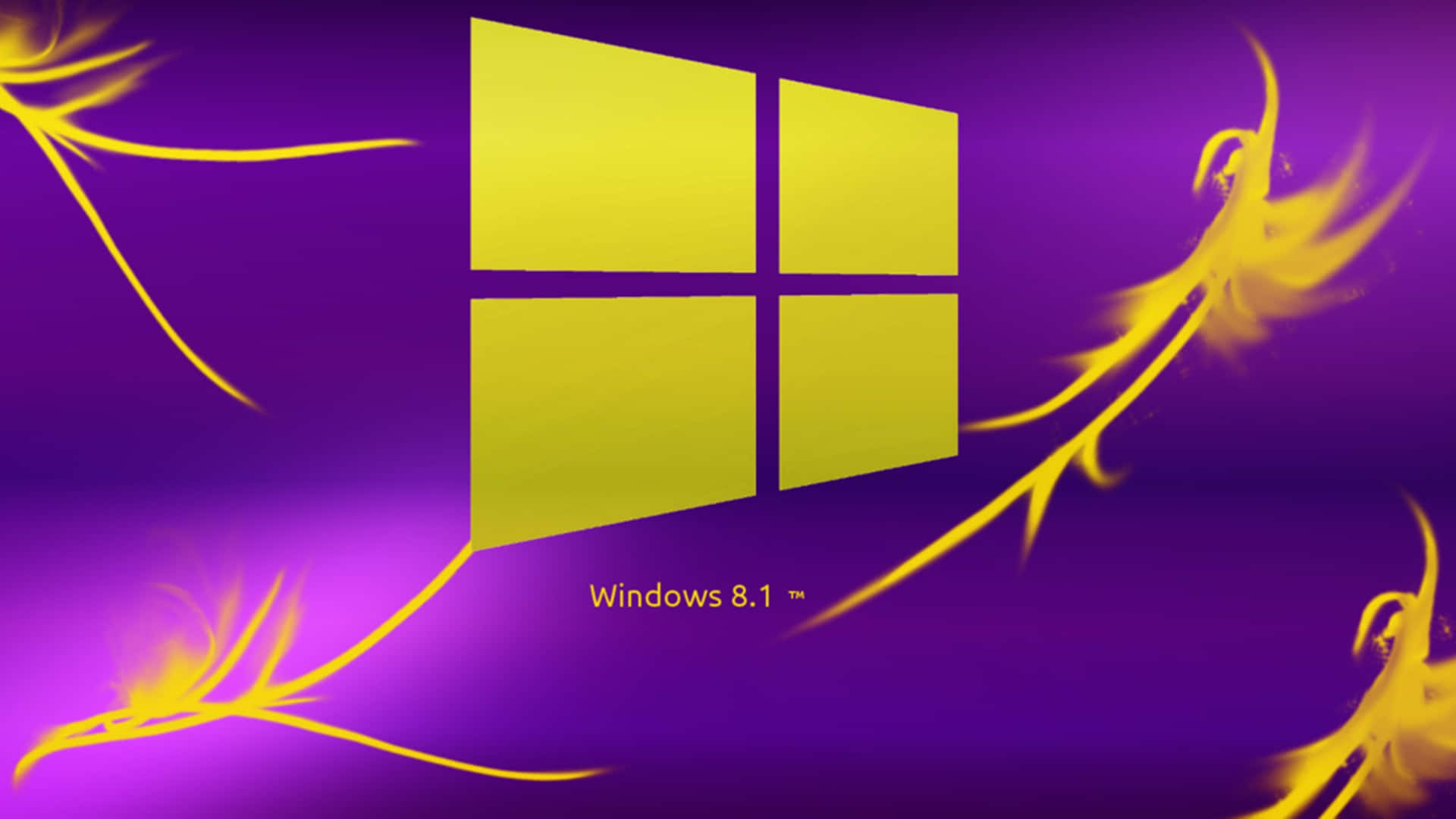 Windows 8.1 標誌，帶有金色火焰漩渦，紫色背景
