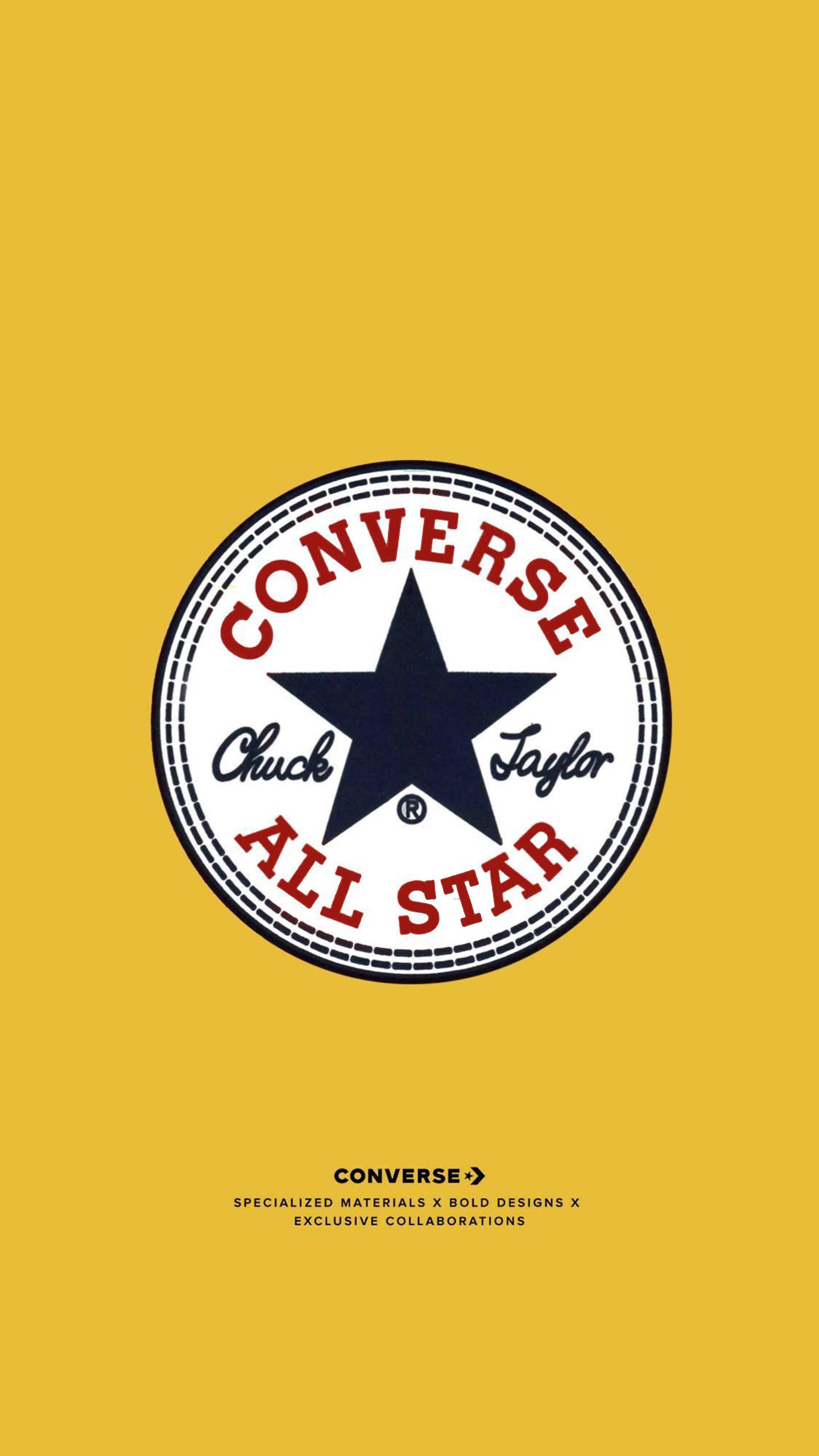 黃色 Converse 標誌 壁紙 — 經典 Converse All Star 標誌居中置於純芥末黃色背景上，下方為極簡字體排版。