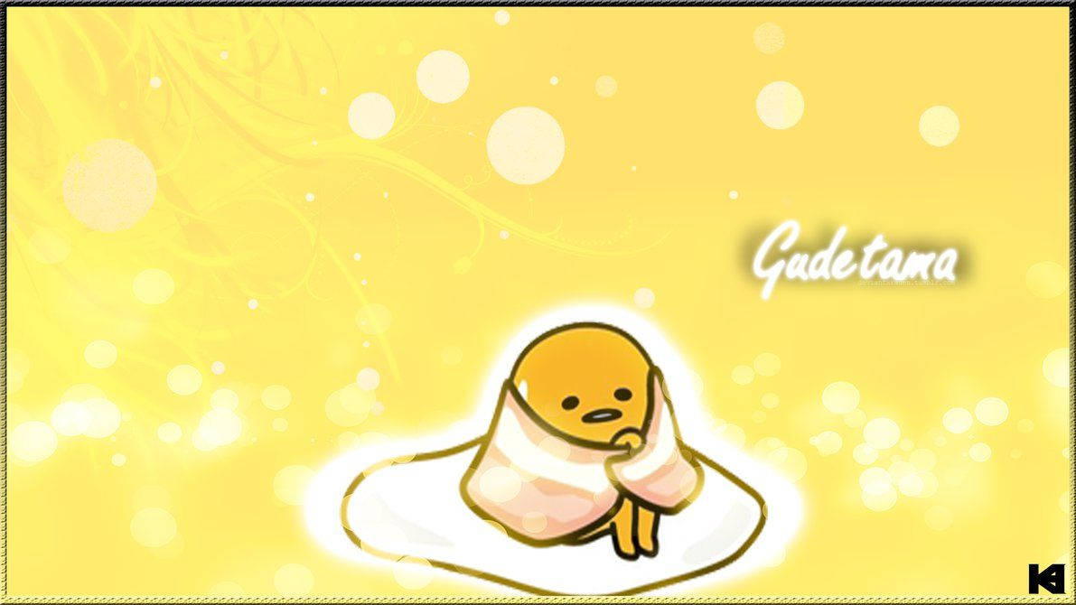 懶惰的gudetama雞蛋角色包裹在毛巾裡，放在盤子上，背景是發光的黃色。