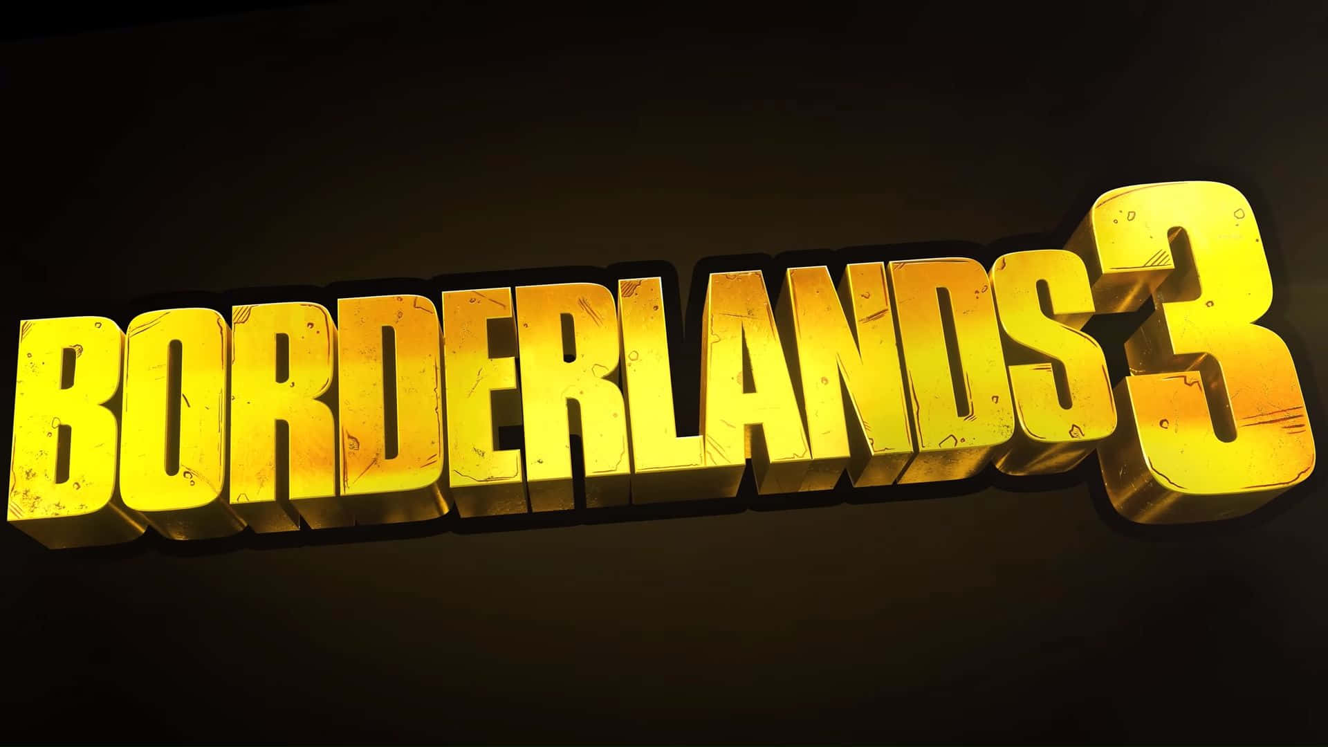 黃色字體 1920x1080《邊境之地3》背景 壁紙 — 粗體金色3D文字「Borderlands 3」在帶有粗糙紋理和戲劇性照明的黑暗背景上發光。