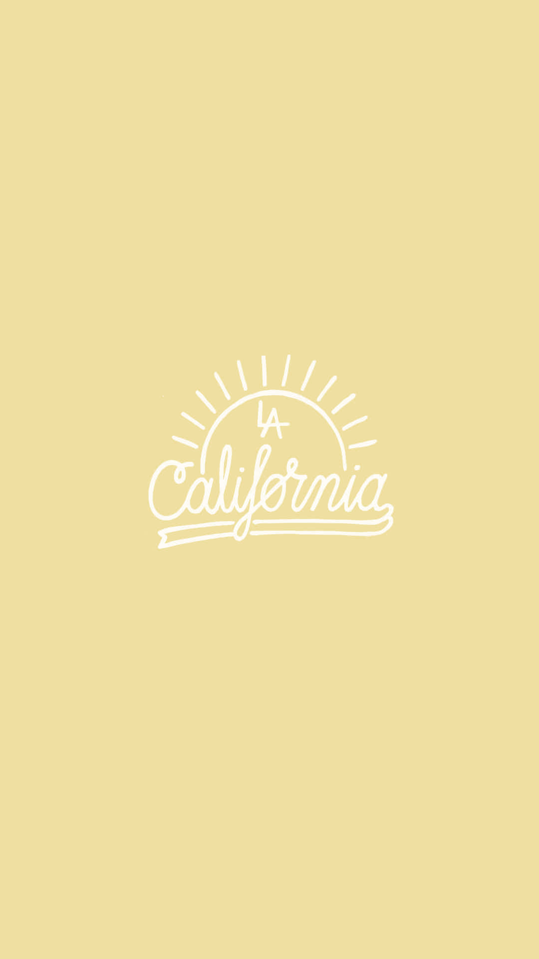 白色LA California標誌，帶太陽爆發，淺黃色背景。