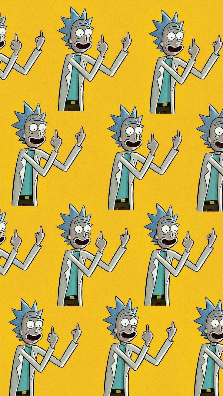 Rick Sanchez 卡通角色在黃色背景上重複出現圖案。