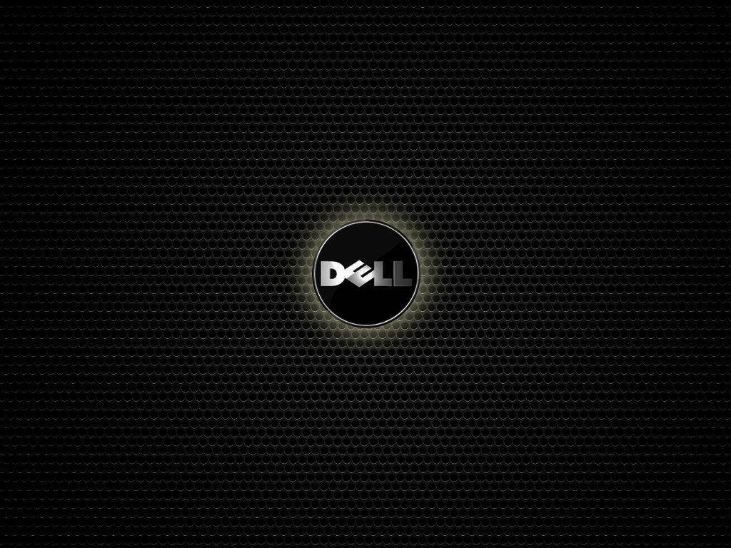 黃色背光戴爾 HD 標誌 壁紙 — 發光的Dell標誌居中於黑色六角網格背景上，帶有微妙的光暈效果。
