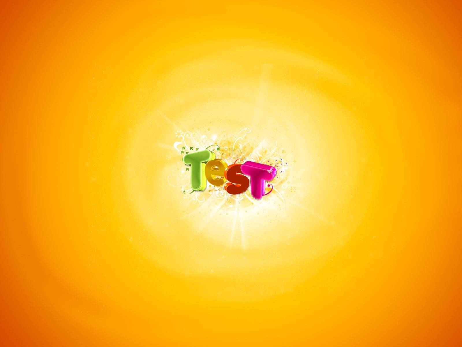 色彩繽紛嘅3D文字「Test」喺耀眼橙色背景上發光。