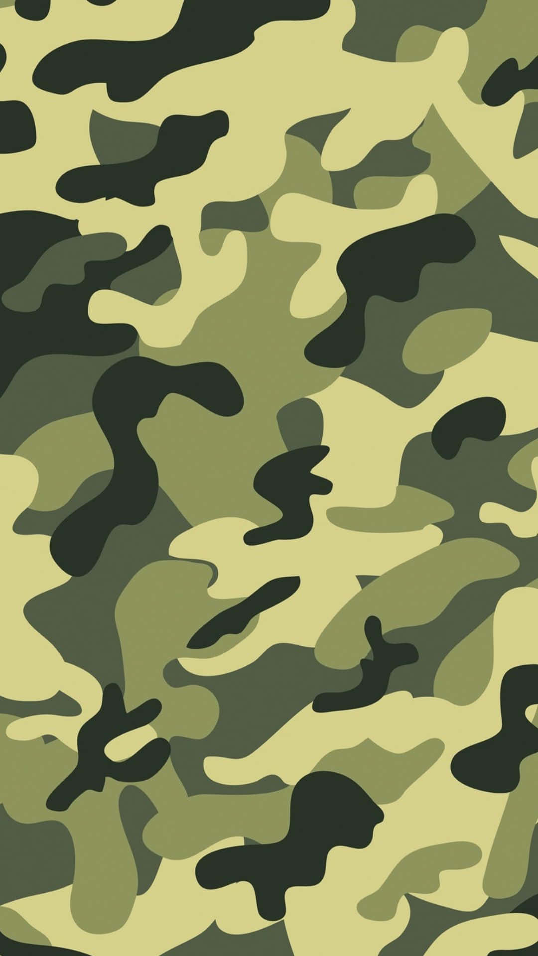 黃色調軍事迷彩肖像背景 壁紙 — 無縫軍事迷彩圖案，淺橄欖色背景上帶有橄欖綠和深綠色斑點。