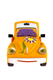 黃色車仔動畫配朵花 壁紙