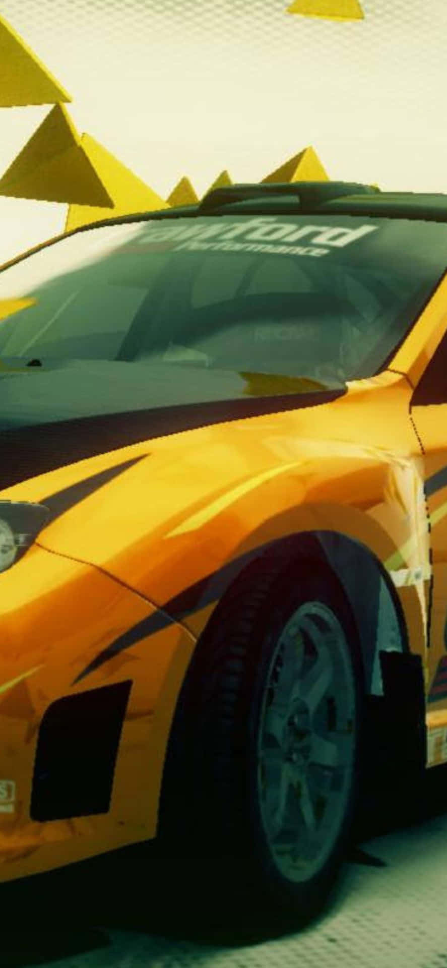 黃色車身帶有黃色三角標誌的汽車 壁紙