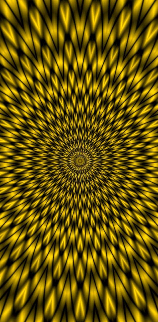 鮮豔的黃黑幾何圖案，產生催眠螺旋效果。