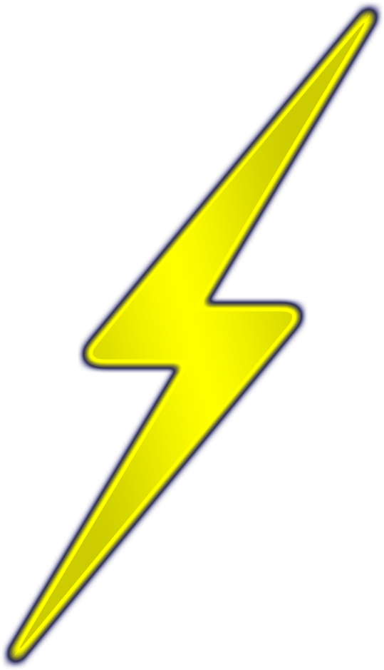 黃色閃電圖形 壁紙 — 一道明亮的黃色閃電帶有藍色發光邊緣，在純黑色背景上格外突出。