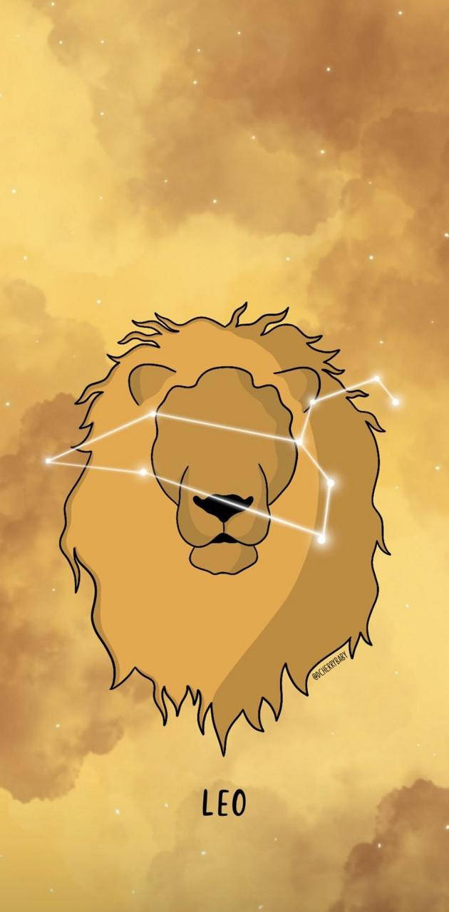 獅子座星座插圖，背景為金色星空。