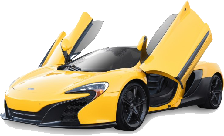黃色麥拉倫跑車車門開啟 壁紙 — 一輛鮮黃色的McLaren跑車，鷗翼車門打開，襯托在純白背景上。