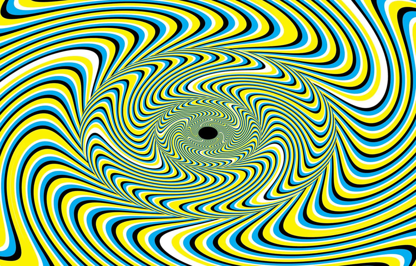 色彩繽紛的旋轉隧道錯視，帶有黃色、藍色和黑色條紋。