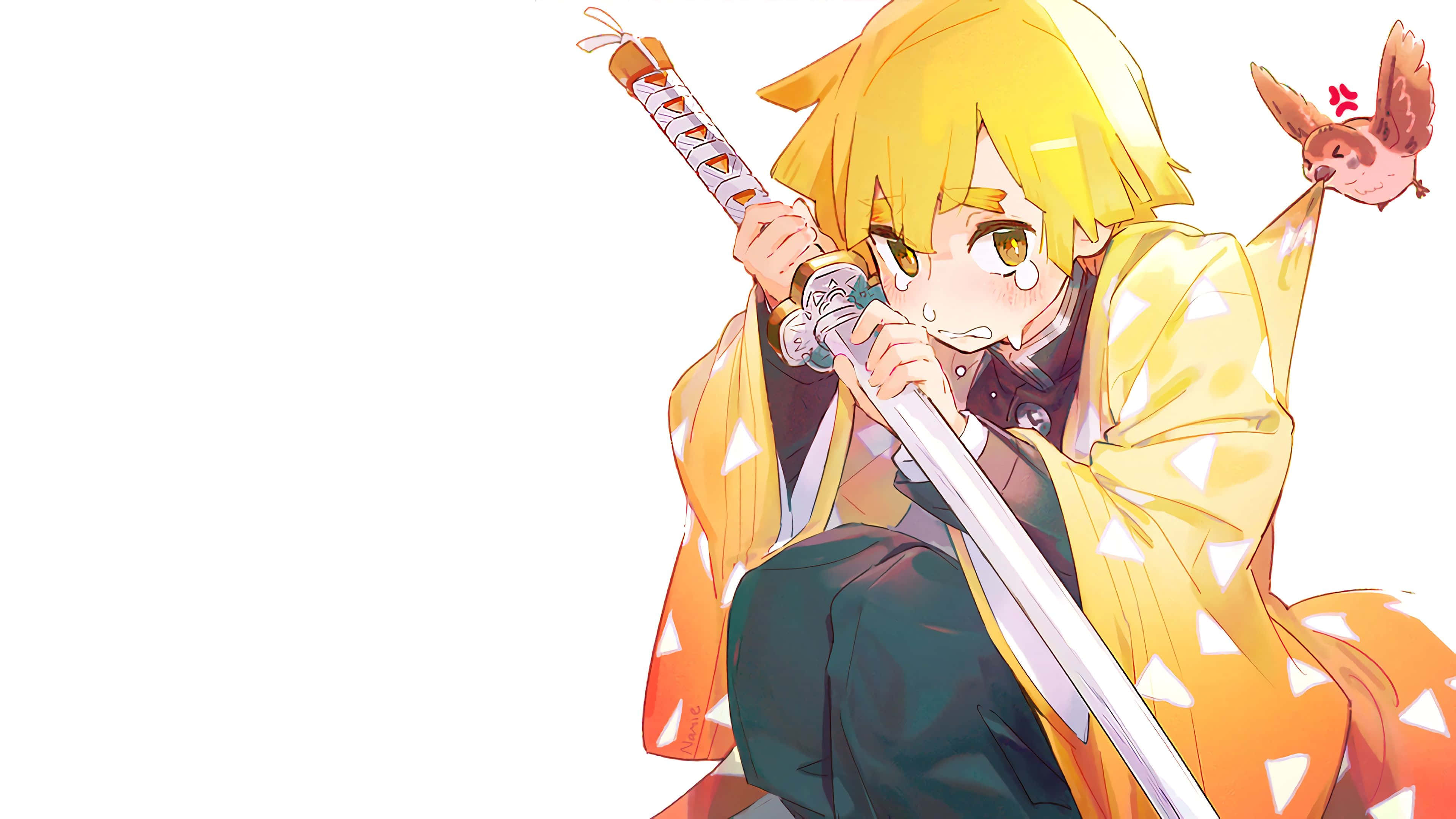 黃袍少女持劍立像 壁紙
