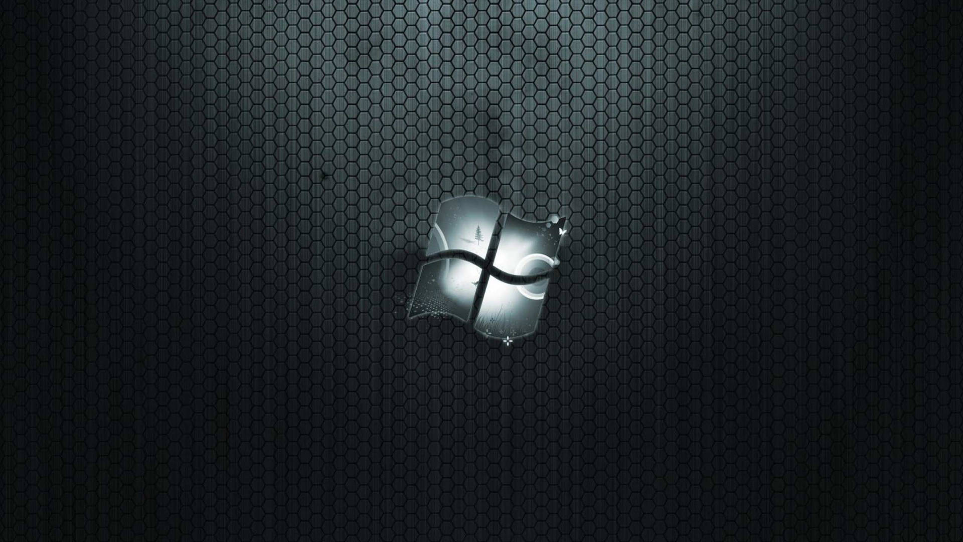 發光的Windows標誌在深色六角網格背景上