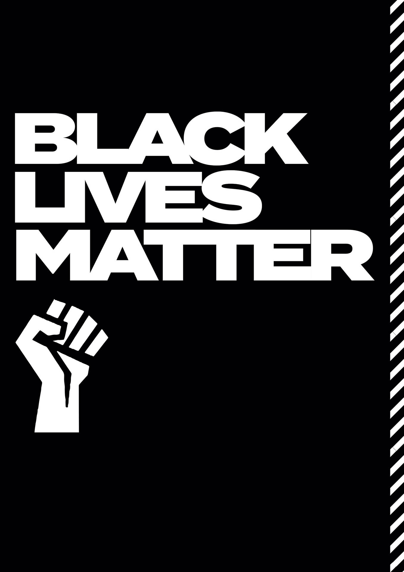 黑色背景，白色文字寫著「BLACK LIVES MATTER」，並有舉起的拳頭符號。