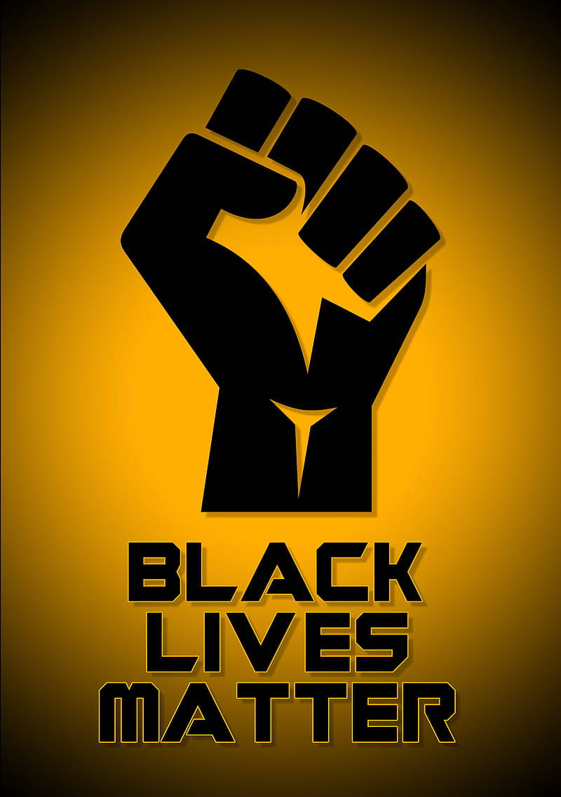 黑色舉起拳頭符號，帶有「BLACK LIVES MATTER」文字，位於黃色漸變背景上。