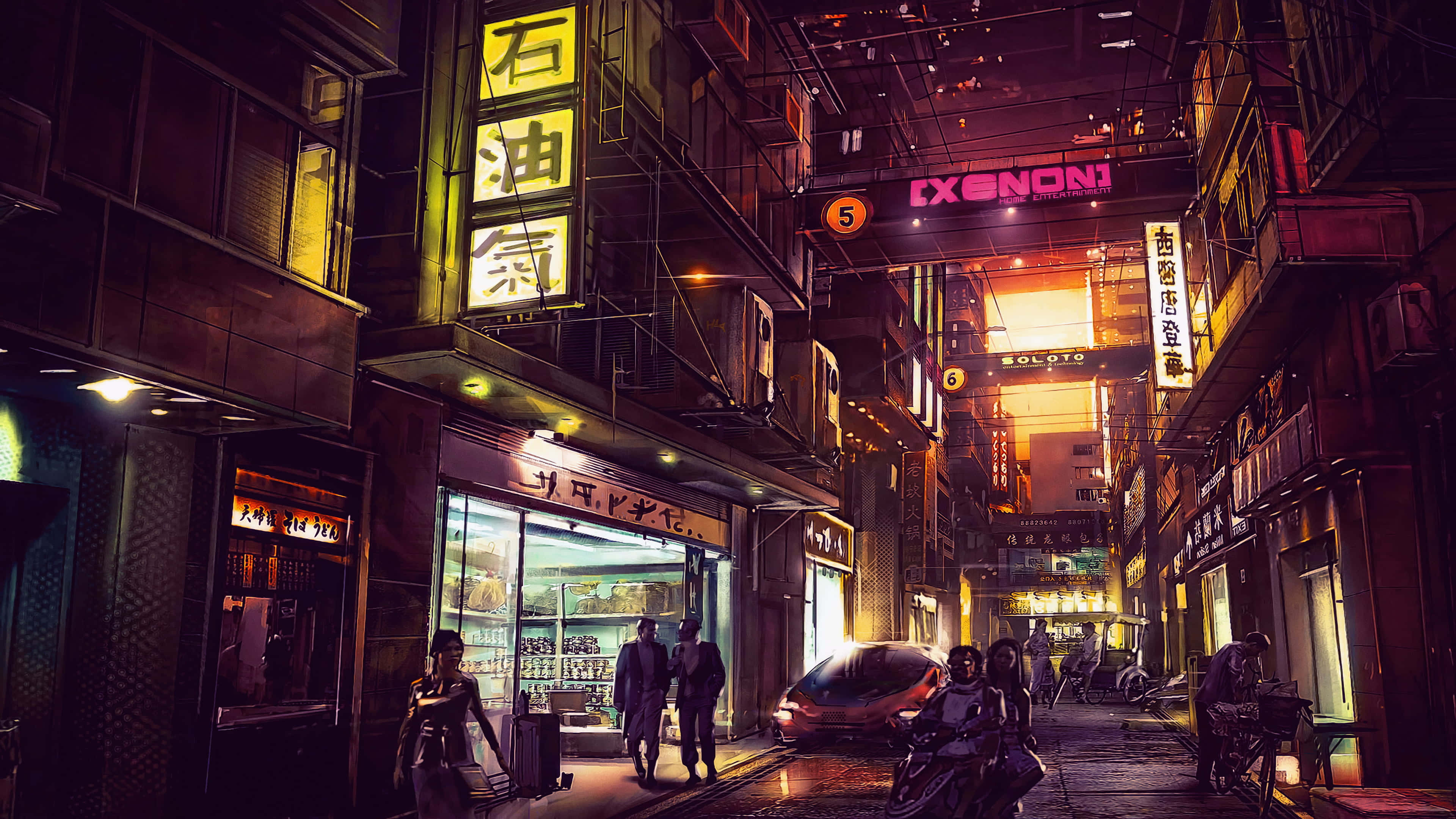 黑夜中的賽博龐克城市剪影 壁紙