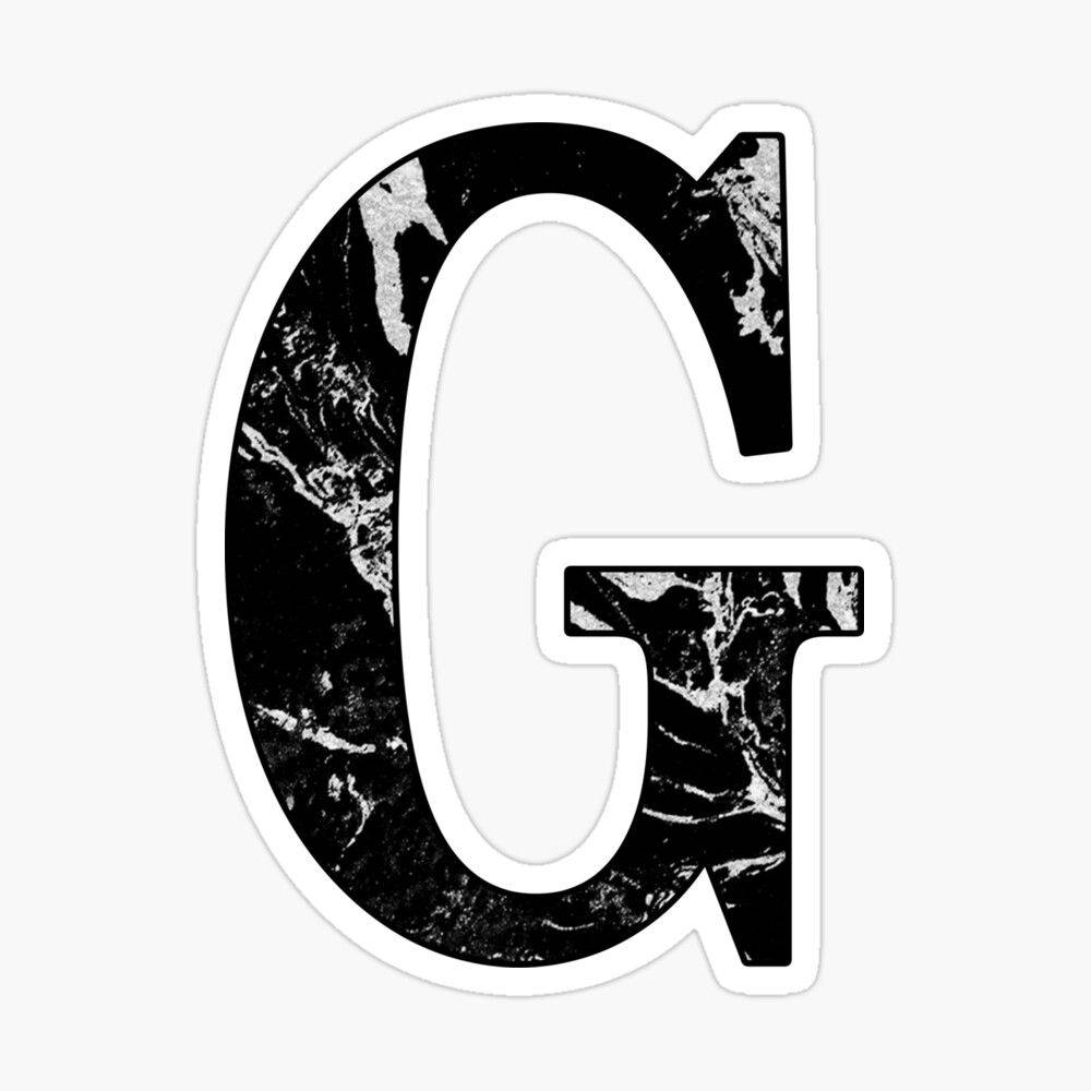 帶有白色大理石圖案和白色邊框的黑色字母G。