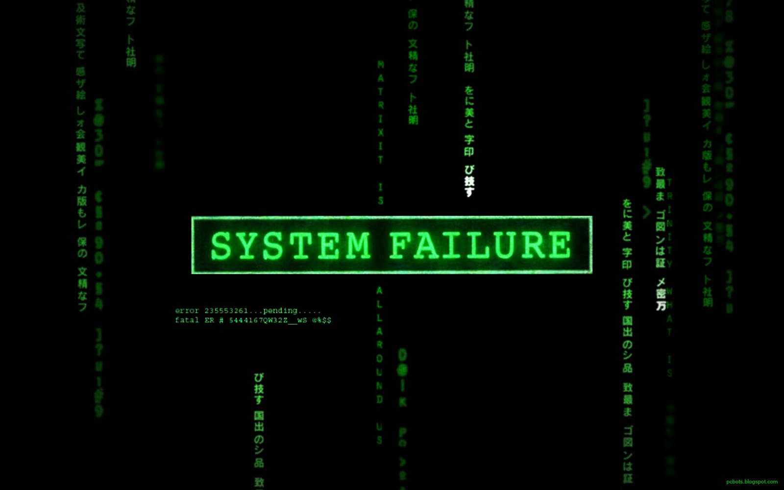 黑色背景上的綠色數碼文字顯示系統故障及錯誤代碼。 — 黑客 壁紙