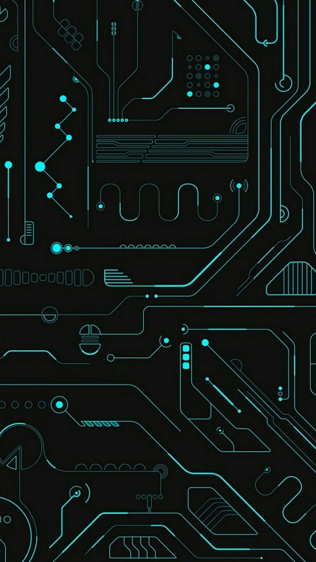 黑色背景上發光的青綠色電路板設計